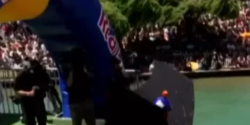 Red Bull Flugtag fail video showing a human-powered vehicle crashing into water during a funny stunt race